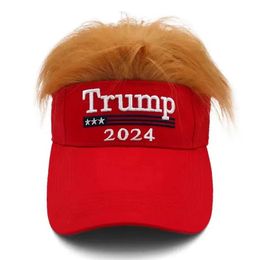 Trump 2024 Embroidery Hat With Hair Baseball Caps Trump Supporter Rally Parade Cotton Hats 101QH