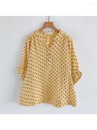 Women's Blouses 6 Colours -- Lamtrip Vintage Polka Dots Print Cotton Yarn Short Sleeve V-Neck Shirt Blouse Top Mori Girl 2023 Summer