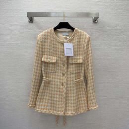 23ss Женская куртка женщин дизайнерская одежда контрастная клетчатая клетчатая твидовая камелия