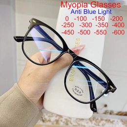 Sunglasses Finished Anti Blue Light Myopia Clear Glasses Women Ultralight Big Frame Square Nearsighted Eyeglasses Men Computer 0--6