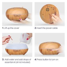 Humidifiers Electric Aroma Diffuser Essential 500ML Wood Grain LED Light Aromatherapy Mist Ultrasonic Air Humidifier