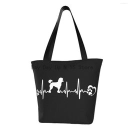 Shopping Bags Kawaii Poodle Heartbeat Tote Bag Recycling Cute Pudel Caniche Dog Canvas Groceries Shoulder Shopper