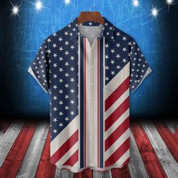 Men's Casual Shirts Stripe Star Print Independence Day For Men Patriotic Men's Short Sleeve Chemise Homme Floral Blusas