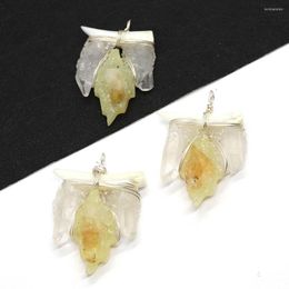 Pendant Necklaces Exquisite Natural Stone Citrine Leaf 33-50mm Winding Charm DIY Necklace Earrings Boutique Fashion Jewelry Accessories