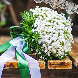 Decorative Flowers High-end Gypsophila Holding Flower Babybreath Bouquet Bride Wedding Shooting Props Supplies Satin Ribbon For Accessories