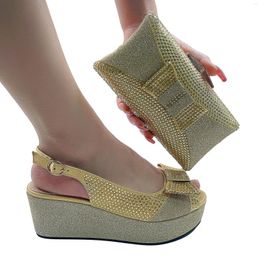 Women Colour Sandals Italian Yellow Coming Shoes And Bag Set With Platform Nigerian Lady Pumps For Garden Party Wedge 47