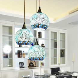 Pendant Lamps Mediterranean Bohemian Style Glass Lampshade Light Suspended Luminaire Corridor For Bedroom Lamp