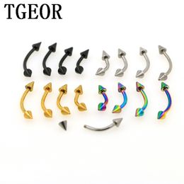 Labret Lip Piercing Jewelry wholesale 100pcs 16G curved spike Stainless Steel eyebrow piercing plated colors ring 230614
