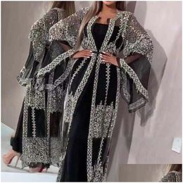 Basic Casual Dresses Abaya Dubai Muslim Dress Luxury High Class Sequins Embroidery Lace Ramadan Kaftan Islam Kimono Women Black Ma Dh54E