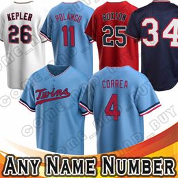 26 Max Kepler Baseball Jersey Carlos Correa Byron Buxton Harmon Killebrew Twins Kyle Garlick Rod Carew Kirby Puckett Jorge Polanco Pablo Lopez Sonny Grey Bailey