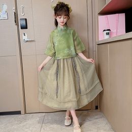 Sommer Mädchen Mittelärmeliges klassisches Hanfu-Kleid im chinesischen Stil für Kinder