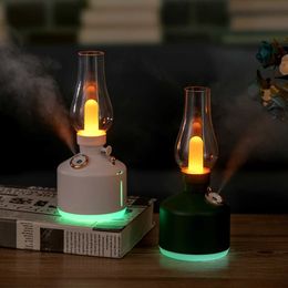 Humidifiers Retro Kerosene Lamp Model LED Night Light Mute Mist USB Rechargeable Wireless Mini Air Humidifier for Car/Office/Room