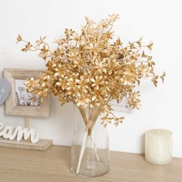 Dried Flowers Artificial Plastic Christmas Gold Fake Plants Decorative Items for Home Floral House Bedroom Decor Wedding Accessories