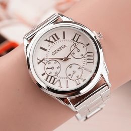 Women's Watches Brand 3 Eyes Silver Geneva Casual Quartz Watch Women Stainless Steel Dress Watches Relogio Feminino Ladies Clock 230615