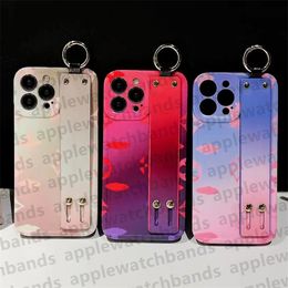 Luxury Phone Case Designer Wrist Band iphone Case for iphone 15 Pro Max Apple 14 Pro 13 12 11 Cell Phone Cases Fashion Gradient Colour Monogram Wrist Strap Mobile Cover