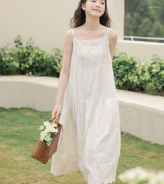 Casual Dresses Vintage Style Linen Cotton Jacquard Embroidery Dress French Woman Spaghettic Strap Bottoming Petticoat Sweet Mori Girl