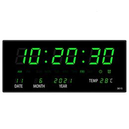Wall Clocks 36*15*2.8CM Digital Wall Clock 4 Alarms Hourly Chiming Temperature Calendar Table Clocks with Plug Electronic Luminous LED Clock 230614