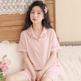 Women's Sleepwear Fashion Plaid Printed Short Sleeve Pajama Sets For Women Elegant Loose Summer Comfortable Shorts Pyjamas Home Clothes