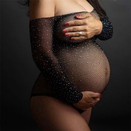 Maternity Tops Tees See Through Tule Maternity Pography Props Body manga comprida Slash Neck Transparente Gestante Body Stretchy 230614
