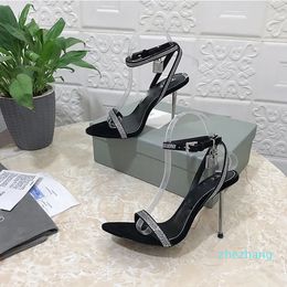 2023- Elegant Brand Women High Heels sandal Padlock Pointy Naked Sandals Shoes Hardware Lock and key Women Metal Stiletto Heel Party Dress