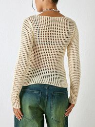 Women's T Shirts Women Fashion Crochet Shrug Sweater Crop Top Patchwork Crewneck Long Sleeve Hollow Out Grunge Vintage Streetwear(Green-A S)