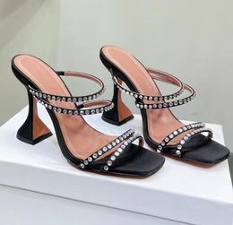 Amina muaddi Rhinestones high heels sandals Roman diamond slipper open-toed wine glass heel Satin banquets Crystal high-heeled sandals with box 35-42