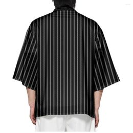 Ethnic Clothing Striped Printed Black Japanese Kimono Fashion Beach Yukata 3/4 Sleeve Shirt Haori Summer Casual Men Women Cardigan Tops