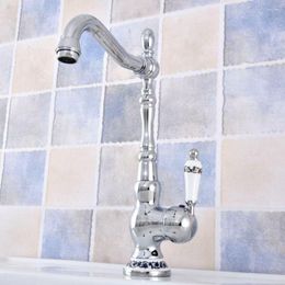 Kitchen Faucets Chrome Brass Faucet Bathroom Single Handle Sink Mixer Taps And Cold Water Rotatable For Basin Deck Mounted