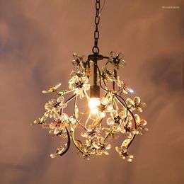 Chandeliers Hallway Pink Crystal Flower Lamp Chandelier For Dining Room Restaurant Balcony Bar Bedroom E14 Led Lamparas