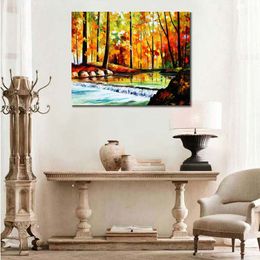 Colorful Textured Canvas Art Forest Stream Ii Hand Painted Abstract Artwork Urban Landscape High Quality