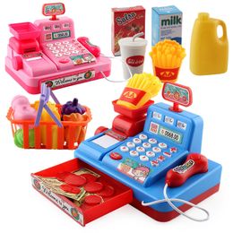 Kitchens Play Food Kids Pretend Play Toy Electronic Simulation Supermarket Cash Register Checkout Counter Role Play Cashier Toys For Girls Children 230614