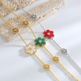 Link Bracelets Temperament Six Petal Flower Bracelet Shell Clover Plant Ladies Plating Gold And Silver High Quality Copper Gift