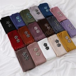 Luxury Rhinestone Crystal Hijabs For Women Muslim Chiffon Scarf Shawl Heavy Headscarf Head Wear Wraps Islam Turbans Headband