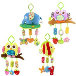 Rattles Mobiles born Baby Plush Handbells Stroller Toy Mobile Cartoon Animal Infant Crib Hanging Rattle Educational Toys Gifts 230615