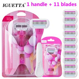 Razors Blades 1 Handle11 Quality Safety Razor Blade Women Beauty Bikini Hair Removal Shaving Set Shaver Replacement Heads 230614