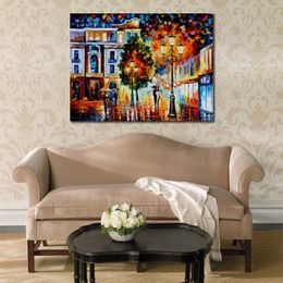 Vibrant Street Art on Canvas Lonley Couples Handmade Contemporary Oil Painting for Living Room Wall