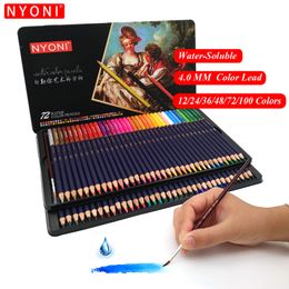 Pencils NYONI Premium Soft Core 72 Watercolour Pencils 12-100 Lapis De Cor Professional Water Soluble Coloured Pencil for Art Supplies 230614