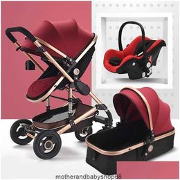 Strollers Mtifunctional 3 in 1 Baby Stroller High Landscape Folding Carriage Gold Newborn1 Drop Delivery Kids Maternity Strollers Dhv7f