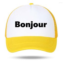 Ball Caps Fashion France Print Baseball Male Bonjour Letter Snapback Mesh Hats For Men Female Outdoor Sports Casual Beach Sun Hat
