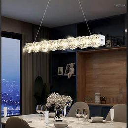 Chandeliers Modern Minimalist Crystal Restaurant Chandelier 2023 Light Luxury Villa Atmospheric Long Dining Table Bar Room Lamp