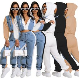 Women's Two Piece Pants Women Fashion Casual Denim 2 Pant Sets Outfits 2023 Fall Clothing Hoodies Crop Tops Coats Jackets Jogging Suits