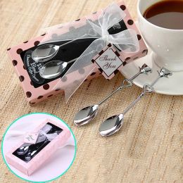 New Stainless Steel Heart Spoon Gift Boxes Tea Coffee Drinking Teaspoon Bridal Souvenir Gift Valentines 2Pcs/Set Metal Spoons Set Wholesale