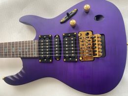 Super Thin Herman Lee EGEN18 Flame Maple Top Trans Purple Flat Electric Guitar Floyd Rose Tremolo Bridge, Abalone Oval Inlay Gold Hardware