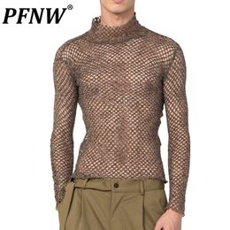 Men's Sweaters PFNW Spring Summer Chic Wool Blend Mesh Cut out Tight Pullovers Niche Design Sweater Fashion Breathable Cool Tops 12A8931 230615