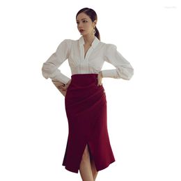 Work Dresses Arrival Fashion Spring Sets Women Ol Professional Temperament White Shirt Tops And Asymmetrical Split Skirt 2 Piece