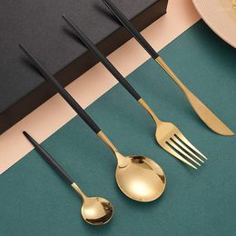 Dinnerware Sets 24pcs BlackGold Set Stainless Steel Tableware Knife Fork Spoon Flatware WhiteGold Cutlery Mirror Polished