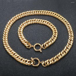 Necklace Earrings Set Fashion Hip Hop Cuban Thick Chain Choker Gold Plated Stainless Steel Bracelet For Women Kpop Jewelry