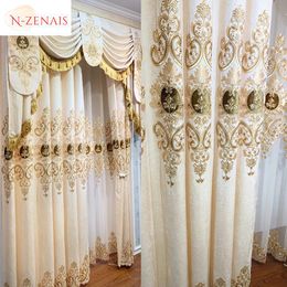 Sheer Curtains European Gold Luxury Curtains for Living Room Embroidered Blackout Valance White Tulle Bedroom Windows Dining Room Custom Made 230614