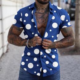 Men's Casual Shirts Men Clothing Lapel Button-up Shirt Top Streetwear Slim Fit Short Sleeve Cardigan Fashion Pattern Print Summer Polo