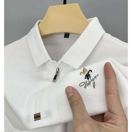 Men's Polos DYXUE High-end Summer Men's Embroidered Lapel Business Polo Shirt Solid Colour Zipper Craft Casual Short-sleeved T-shirt M-4XL